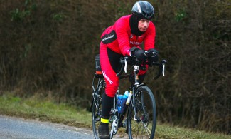 Endurance cyclist Steve Abraham who is attempting to cycle more than 75,065 miles throughout 2015, cycling near Evesham in Worcestershire , 29th January 2015. Photo © 2015, John Robertson for The Guardian.
